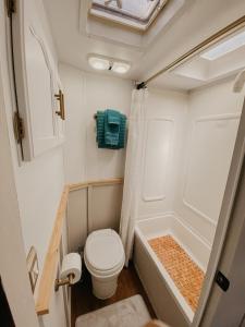 a small bathroom with a toilet and a bath tub at The Pendle-Tin in Pendleton +13 photos