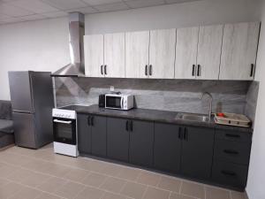 a kitchen with a sink and a microwave at JOPEL ubytovanie v súkromí in Slovenské ďrmoty