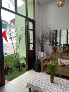 a living room with a couch and some potted plants at Tiny bright house Autum space in Danang +17 photos