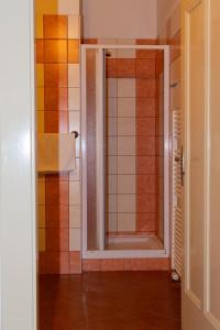 a bathroom with a shower with a glass door at Pension Fontana in Poděbrady +45 photos