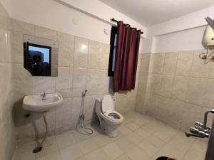 a bathroom with a toilet and a sink at Hotel Shreenathji Inn in Jāmb