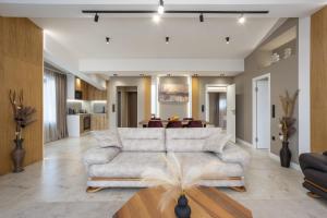 a living room with a couch and a table at Apartments Polejanov in Razlog