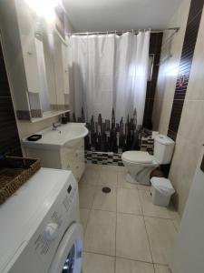 a bathroom with a sink and a toilet and a shower at Kritharia Guesthouse Volos in Kritharia +23 photos