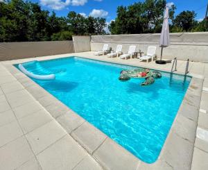 a swimming pool with two turtles in the water at L'Oasis de SaBen - Piscine Privée in Belfort-du-Quercy