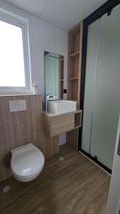 a bathroom with a toilet and a sink at Mobil-home Harmonie in Gouvieux