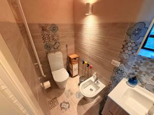 a small bathroom with a toilet and a sink at Lilla Stuga in Montenero Val Cocchiara +6 photos
