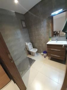 a bathroom with a toilet and a sink and a mirror at Al Anouar 39B in Kenitra