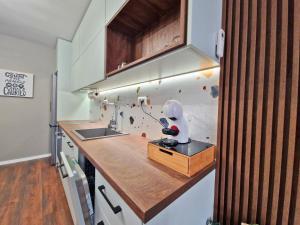a kitchen with a sink and a mixer on a counter at By The Pool Apartments #7 in Velingrad +10 photos