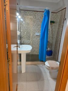 a bathroom with a sink and a shower and a toilet at Los Ficus in Playa del Ingles