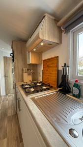 a kitchen with a stove and a counter top at Andes in Dronrijp