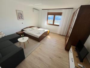 a small room with a bed and a couch at Apartman Lucija in Rumboci
