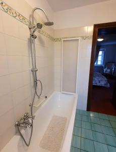 a bath tub with a shower in a bathroom at Antico Uliveto in Seravezza +129 photos
