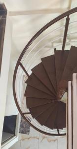 a wooden spiral staircase with a glass ceiling at Nandi Holiday Homestay in Nandi