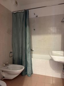a bathroom with a shower and a toilet and a sink at the Lake View apartment in Mendrisio