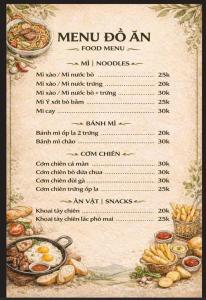 a menu for a food menu with food items at Nhà Vườn - Garden homes in Ấp Bến Ké (2)