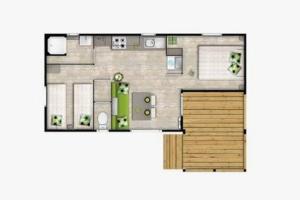a floor plan of a small apartment with a door at The Mobil home Confort Clim / 2 Chb / 5 Pers in Lagorce