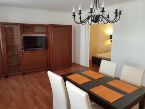 Televízia a/alebo spoločenská miestnosť v ubytovaní Apartman Kaszás Central
