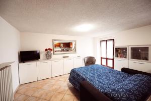 a bedroom with a bed and a flat screen tv at Ca' del Giuli in Maslianico