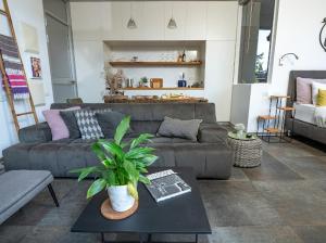 a living room with a couch and a table at Felina place by shuli in Ganne Yoẖanan