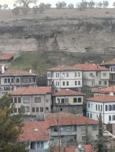 a group of houses with red roofs in a town at Minihome Konak in Safranbolu