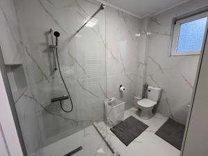 a bathroom with a shower and a toilet at Scandinavian AP in Craiova +89 photos