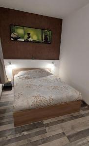 a bedroom with a bed with two pictures on the wall at F2 - Zen & Cozy in Épinal +1 photo
