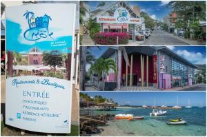 a collage of photos of a town with boats in the water at Résidence Les A'Rhum de l'Anse in Les Trois-Îlets
