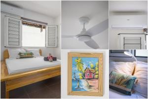 a collage of pictures of a bedroom with a bed and a window at Villa 2 chambres, Jacuzzi et Piscine in Maximin +16 photos
