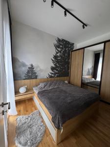 a bedroom with a bed and a large mirror at DivciCasa apartments Divčibare in Divčibare