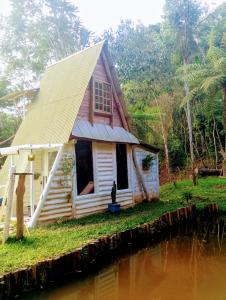 a small house next to a body of water at Chalé Do Lago in Piracaia +7 photos