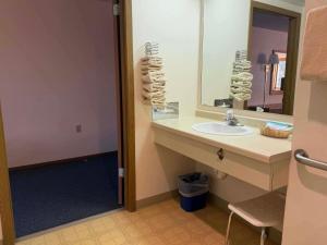 a bathroom with a sink and a mirror at Aspen Lodge in Croftville