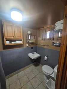 a bathroom with a toilet and a sink at Trails end motel in Dubois