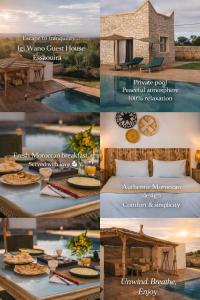 a collage of pictures of a resort with a table with food at Igiwano guest house in Essaouira