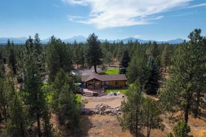 an aerial view of a house in the woods at Sisters Cabin in Sisters