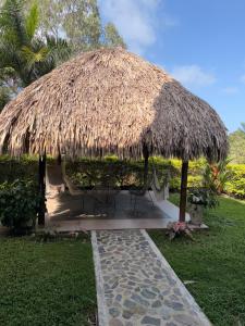 a hut with chairs and a grass roof at Finca Flor de Maria in El Zaino