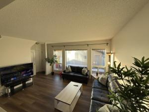 a living room with a couch and a tv at Spacious & Private Retreat near West Edmonton Mall in Edmonton