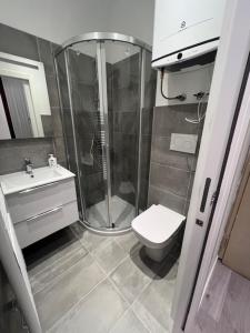a bathroom with a shower and a toilet and a sink at Comfort Room in Treviso