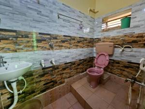 a bathroom with a pink toilet and a sink at Monalisa Lodge in Vishnupur