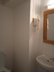 a bathroom with a sink and a toilet and a mirror at La Closerie in Saint-Philbert-du-Peuple +11 photos