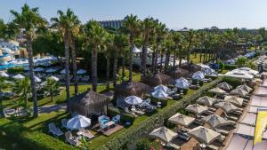 an overhead view of a resort with chairs and umbrellas at Limak Atlantis Deluxe Hotel Belek in Belek