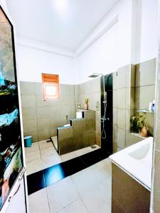 a bathroom with a shower and a sink at Lotus villa in Matara