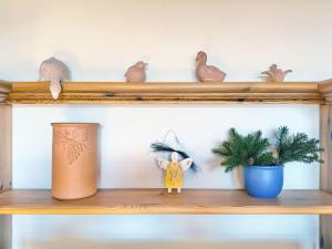 a shelf with figurines and a plant on it at Sonnenhof Seeg 14 in Seeg