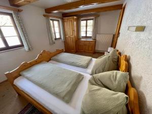 a bedroom with two beds and two windows at Mantlerhof in Virgen