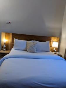 a bedroom with a large white bed with two pillows at Diamond Delight Boutique Hotels in Moshi