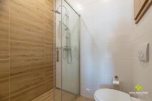 a bathroom with a glass shower with a toilet at Castle Studio 7 Bojnice in Bojnice +15 photos