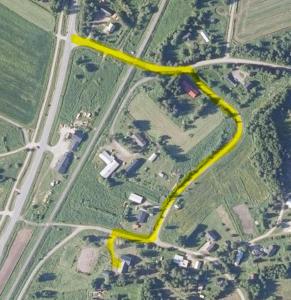 a yellow road is shown on a map at Kukkolan koulu in Kukkola