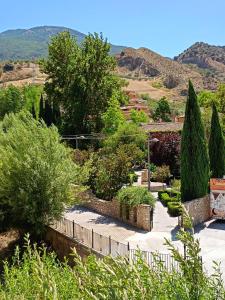 a garden with trees and bushes and a fence at Reyes in Monachil