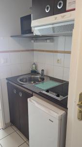 a small kitchen with a sink and a stove at Pau'Ze in Idron
