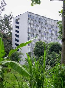 a white building with trees in front of it at comfystdkiambu in Kiambu