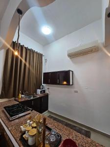 a kitchen with a counter with a sink and a stove at Big studio in Jimi Alain city in Al Ain